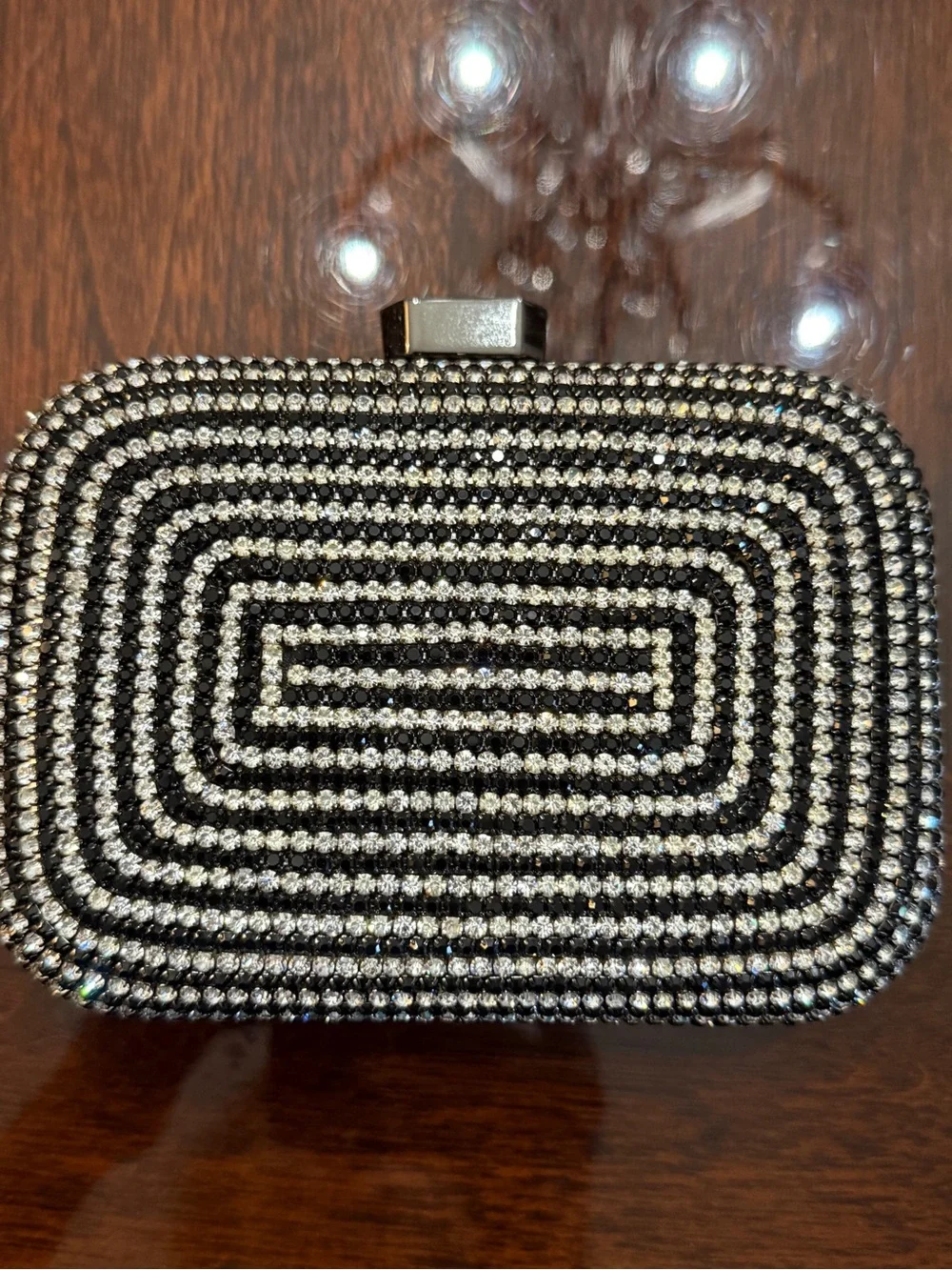 Kate Landry Black and Silver Crystal Spiral Minaudière